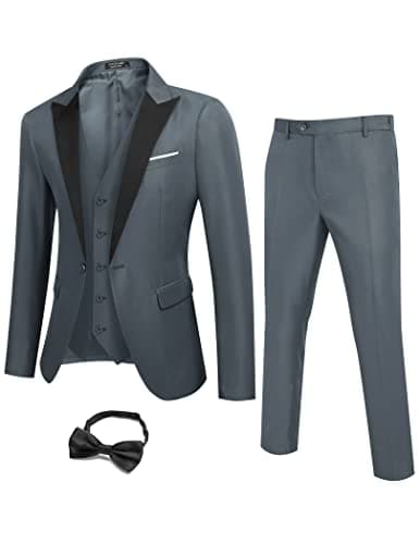 COOFANDY Men's Slim Fit Prom Tuxedo 3-Piece Suit with Blazer, Vest, Pants & Tie