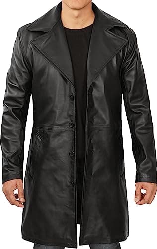 Fjackets Real Lambskin ¾ Length Leather Coat for Men - Brown & Black