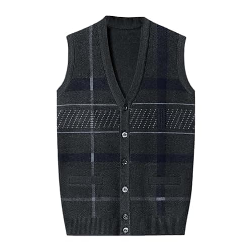 Men's Plaid V-Neck Classic Knit Sleeveless Sweater Vest