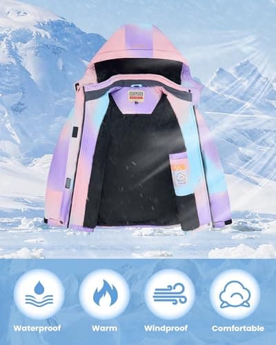 WULFUL Girls' Waterproof Fleece Ski Jacket