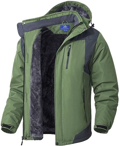 SPOSULEI Mens Waterproof Skiing Jacket with Hood Windproof Fleece Liner Multi Pockets