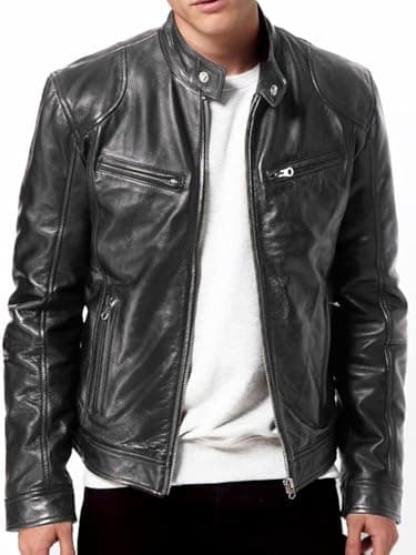 DECIMAL Genuine Black Lambskin Biker Jacket for Men VINTAGE Motorcycle Jackets