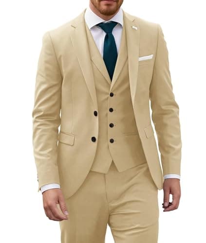 Wangyue Mens Slim Fit 3-Piece Prom Wedding Suit with Blazer Vest Pant