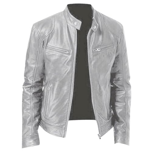 Black Mens Leather Motorcycle Jacket Lightweight Slim Fit Bomber Coat