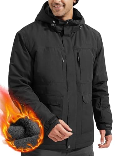 FREE SOLDIER Men's Waterproof Winter Ski Jacket with Hood and Fleece Lining