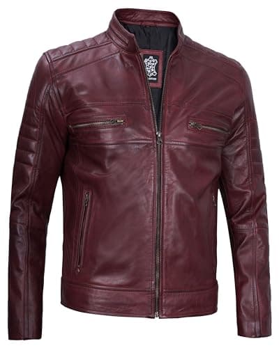 Cafe Racer Leather Jacket Men - Real Lambskin Natural Grain Motorcycle Jacket