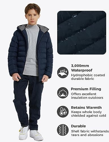 Wantdo Boys' Lightweight Winter Puffer Jacket - Waterproof & Hooded