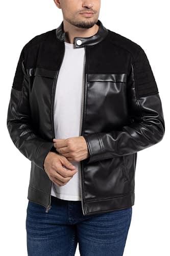 X RAY Men's Hooded PU Leather Jacket, Black, Large
