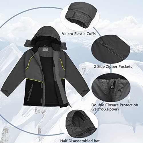 YingJielide Boy's Waterproof Snow Jacket - Warm Fleece Lined Winter Caot
