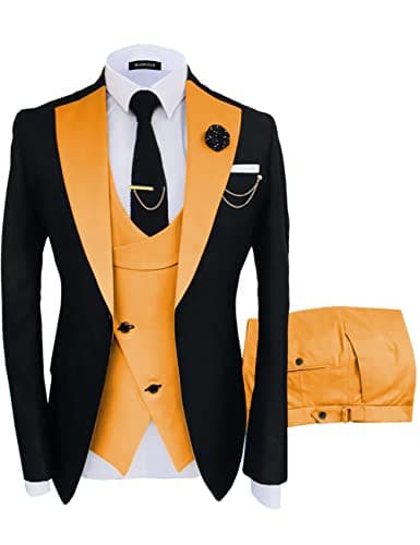 Wangyue Men's Slim Fit Double Breasted Tuxedo 3-Piece Suit