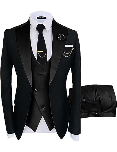 Wangyue Men's Slim Fit 3-Piece Suit for Weddings and Formal Events