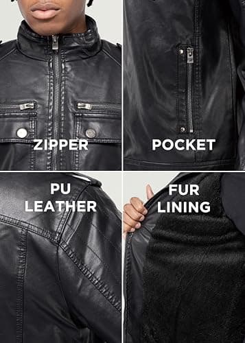 X RAY Men's Hooded PU Leather Jacket, Black, Large