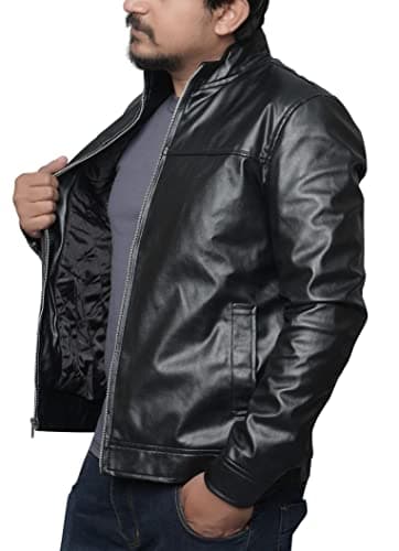 EASTIFIED Men's Slim Fit Lightweight Faux Leather Casual Motorcycle Jacket