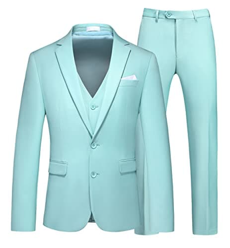 MUGU Mens Slim Fit Pure Color Tuxedo 3 Piece Suit for Wedding Prom