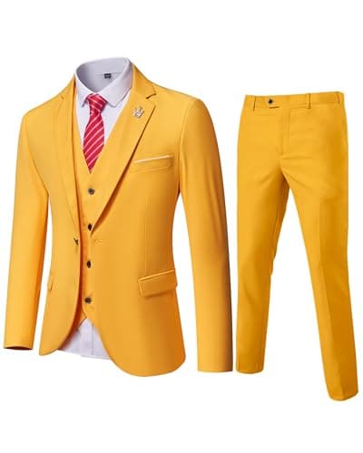 Hihawk Men's Stretch 3-Piece Slim Fit Suit Blazer Set Jacket Vest Pants Tie