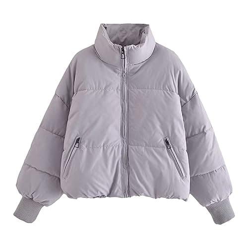 YMADREIG Women's Winter Cropped Down Jacket Zip-Up Padded Coat