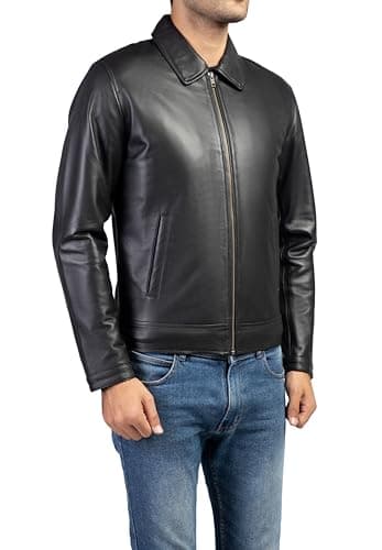 Premium Leather Jacket for Men - Classic Polo Collar Style for Everyday Wear