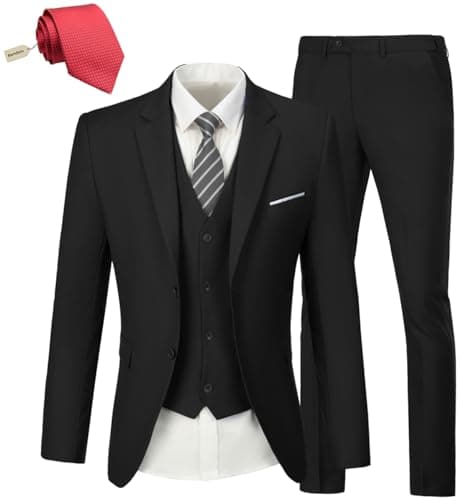KLAYOVE Men's Slim Fit 3-Piece Wedding Tuxedo Set with Blazer, Vest, Pants, and Tie