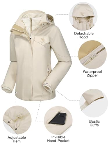 CAMEL Women's 3-in-1 Winter Ski Jacket Waterproof Snow Coat