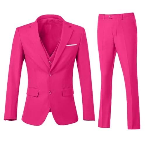 ZKHOECR Men's 3-Piece Slim Fit Two-Button Suit Set Jacket & Pants