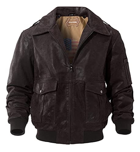 FLAVOR Men's Leather Flight Bomber Jacket
