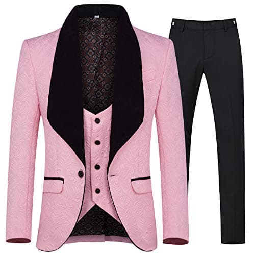 YFFUSHI Men's Slim Fit Jacquard Tuxedo 3-Piece Suit