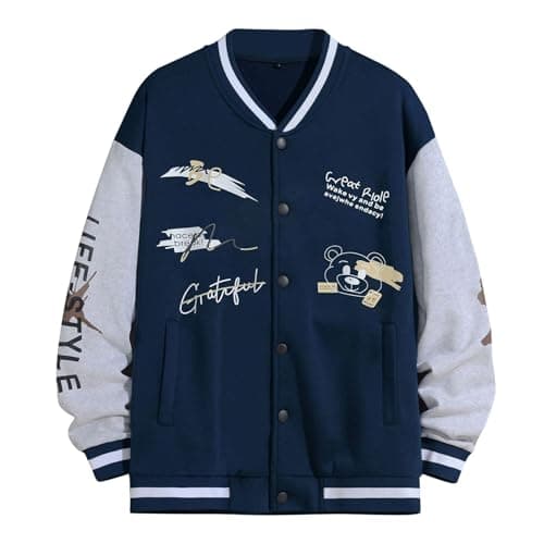 Xoxingysm Unisex Vintage Color Block Baseball Jacket