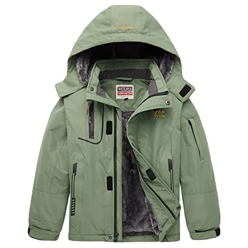 WULFUL Boys' Waterproof Fleece Hooded Ski Jacket
