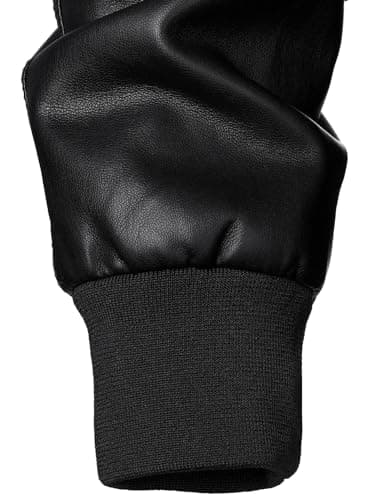 HOOD CREW Men's Lightweight Faux Leather Varsity Bomber Jacket