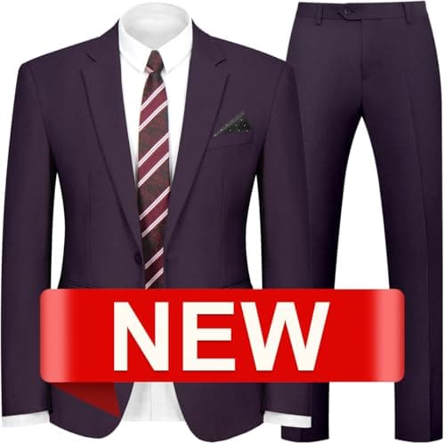 WYWK Men's Slim Fit 2-piece Suit Solid Color Blazer and Pants Tie Wedding Business Party