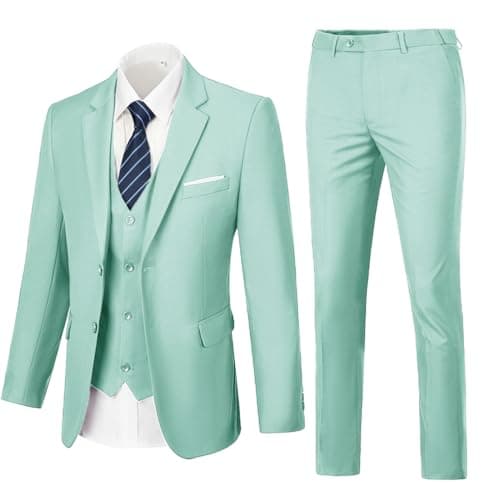 WOMS Mens Slim Fit 3 Piece Suit Set 2 Button Blazer Vest Pants