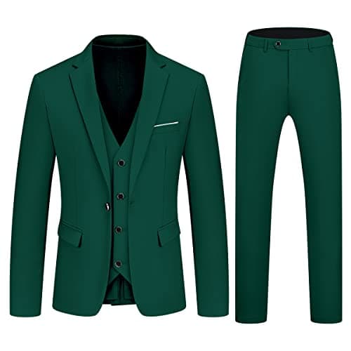 KUDMOL Men's Slim Fit 3-Piece Solid Suit Blazer Vest & Pant Set for Business Wedding Formal Prom