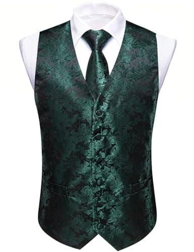 Barry.Wang Men's Paisley Silk Suit Vest Set with Ties 5PCS Formal/Leisure
