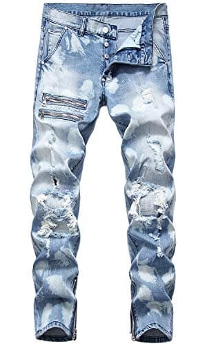 HENGAO Men's Slim Fit Ripped Denim Jeans