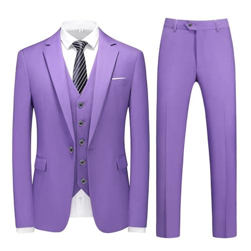 MOGU Mens Slim Fit 3 Piece Dress Suit Tuxedo One Button Side Vents