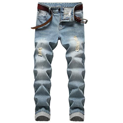 COOSVEN Men's Ripped Slim Straight Denim Jeans with Holes