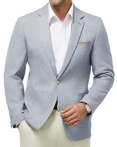 WULFUL Men's Regular Fit Linen Cotton Blazer with Pockets