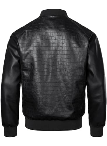 HOOD CREW Men's Lightweight Faux Leather Varsity Bomber Jacket