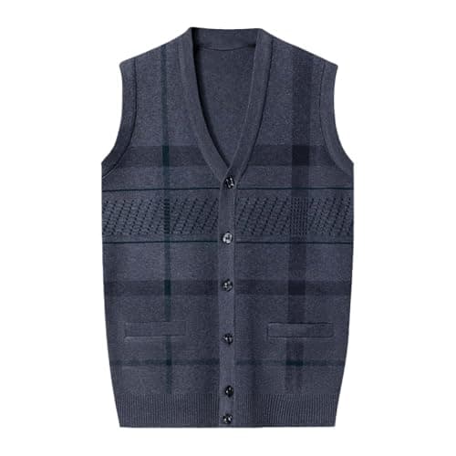 Men's Plaid V-Neck Classic Knit Sleeveless Sweater Vest
