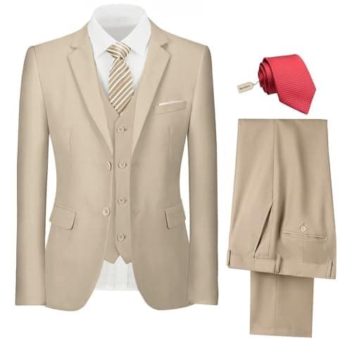 Pyiuhs Slim Fit 3 Piece Wedding Groomsmen Suit Set