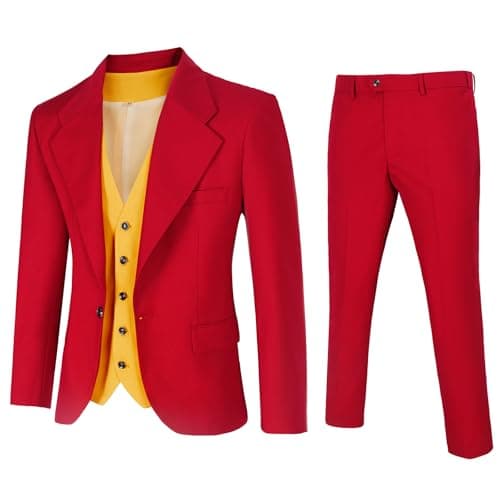 HIGAKI Men's Slim Fit 3-Piece Tuxedo Set, One Button Jacket Pants