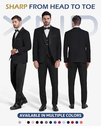 YND Men's Slim Fit Tuxedo 3-Piece Set with Shawl Collar Jacket