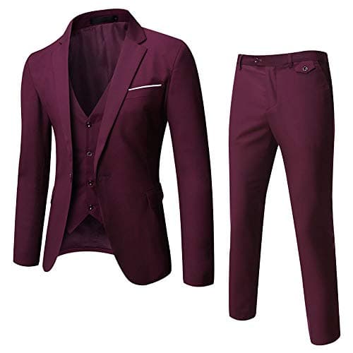 WULFUL Men’s Slim Fit 3-Piece Suit: Blazer, Vest & Pants for Business and Weddings