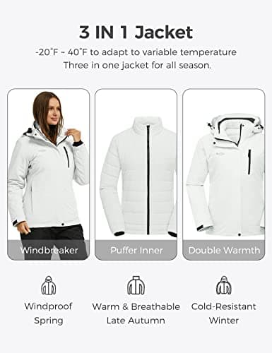 Wantdo Women's 3-in-1 Waterproof Winter Ski & Snowboarding Jacket