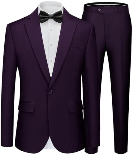 WEEN CHARM Men's Slim Fit 2-Piece One-Button Blazer & Tuxedo Pants Wedding Prom Suit Set