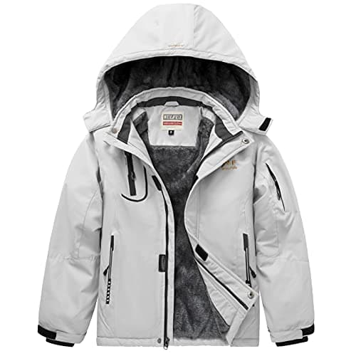 WULFUL Boys' Waterproof Fleece Hooded Ski Jacket