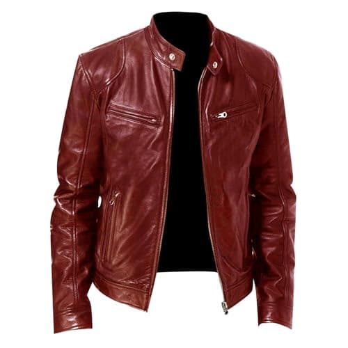Black Mens Leather Motorcycle Jacket Lightweight Slim Fit Bomber Coat