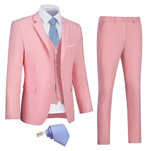 Amyox Men's Slim Fit 3 Piece Business Wedding Tux Suit Set Jacket Vest Pants Tie