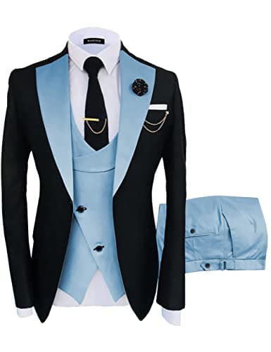 Wangyue Men's Slim Fit Double Breasted Tuxedo 3-Piece Suit