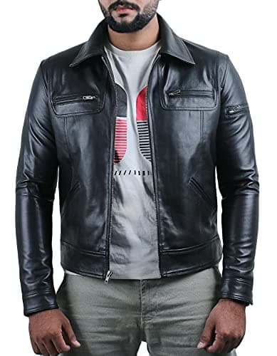 Laverapelle Men's Genuine Lambskin Leather Black Biker Jacket